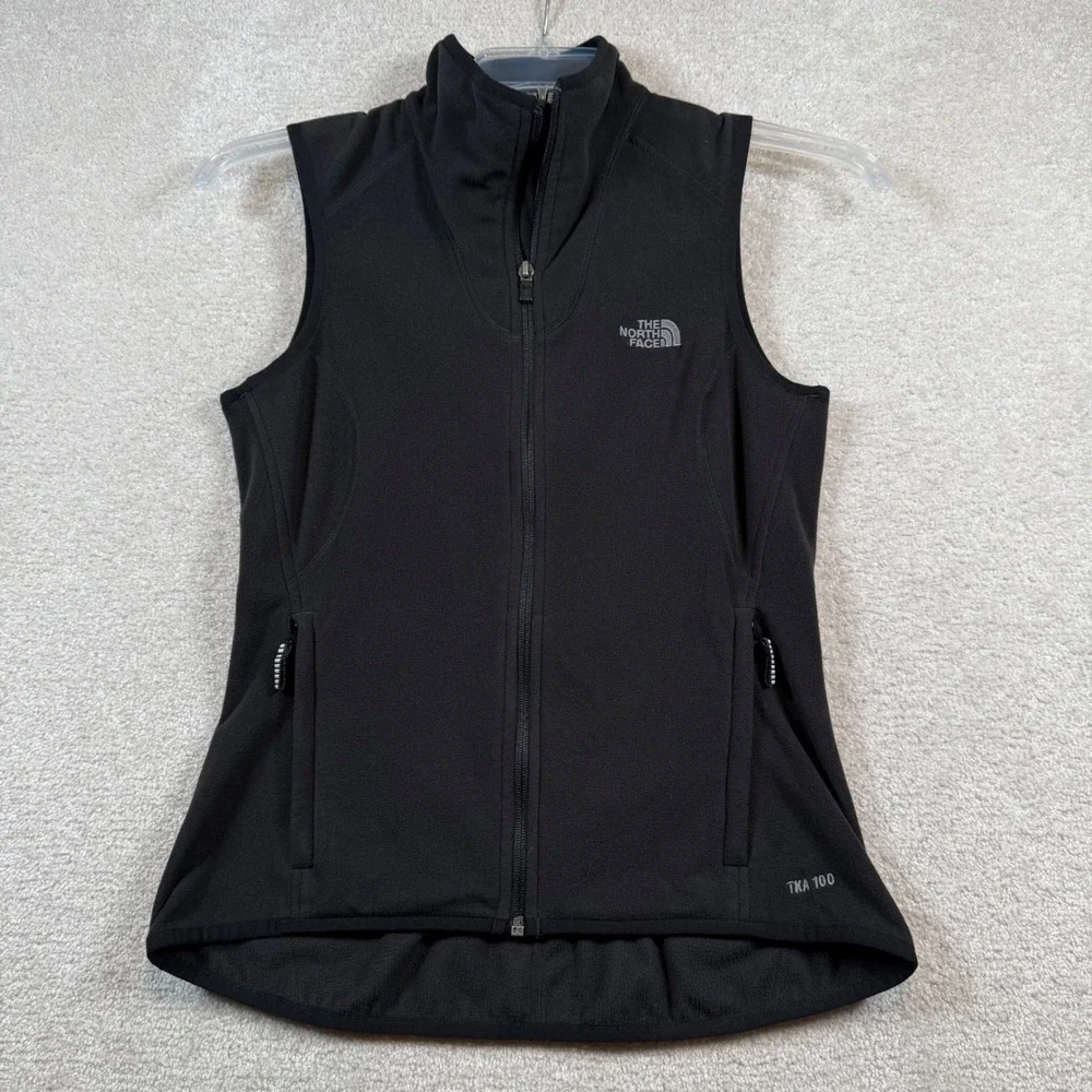 The North Face TKA 100 Fleece Vest Women Small Black Full Zip Mock Neck Outdoor